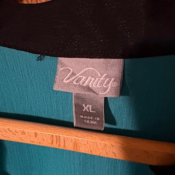 Vanity Teal Button-Up Blouse with Black Trim - Picture 2 of 4